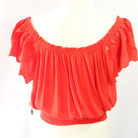 ASTR the Label Coral Off-the-Shoulder Blouse Large - Picture 6 of 8
